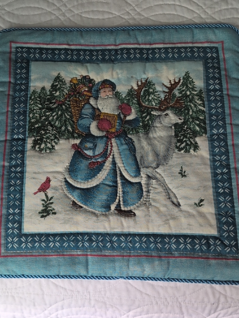Holiday Santa Throw Pillow Cover in Blue